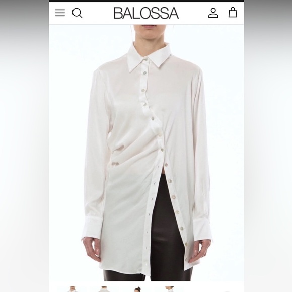 Balossa Topwear White Asymmetrical Silk Shirt | 42/M - Picture 1 of 11